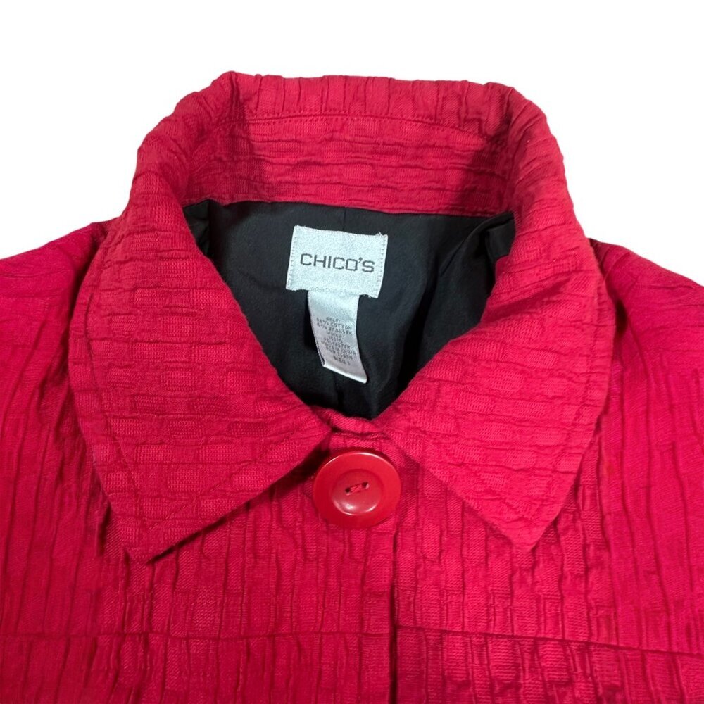 Chico’s Red Quilted Crop Blazer Jacket Size 1 Small Lined Button-Up Coat - Picture 4 of 7